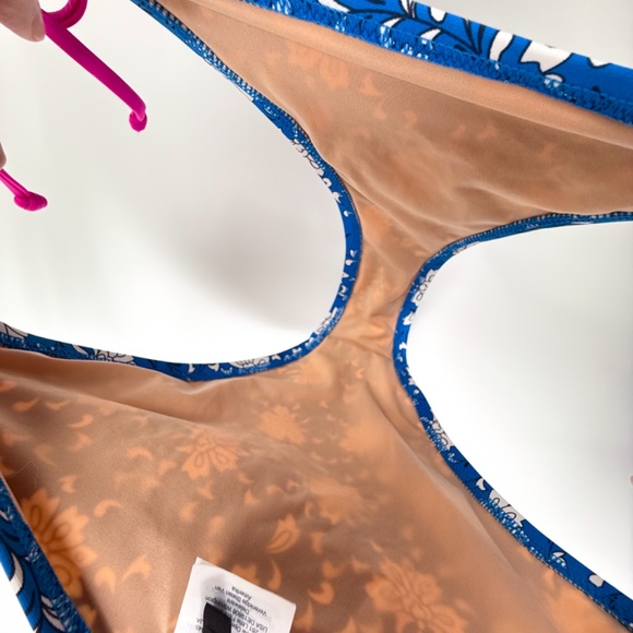 πΊ J.Crew Blue Floral Neon Pink Bikini Swimsuit Size S/M Tie Bottom Retail: $150 - Picture 9 of 16